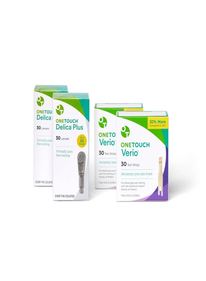 ون تاتش مجموعة إبر وخز OneTouch Delica Plus وشرائط اختبار OneTouch Verio - رفيعة 30 غيج - لاختبار مرض السكري - مستلزمات مرضى السكري لمراقبة نسبة السكر في الدم - تتضمن 60 شريط اختبار و60 إبرة وخز - Image 1